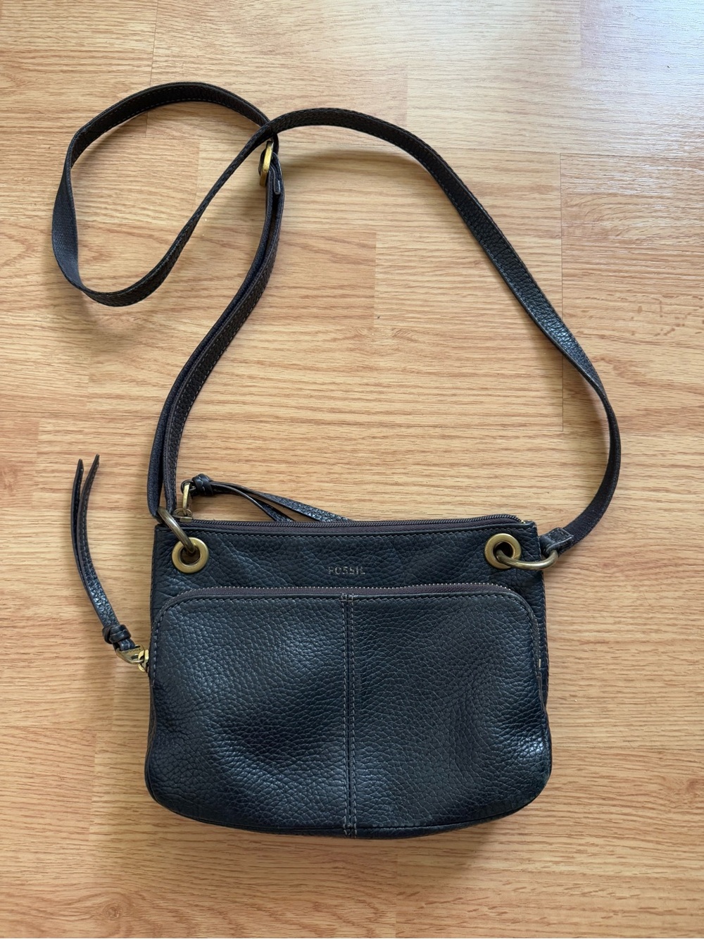 Fossil Karli Black Pebbled Leather Crossbody Bag